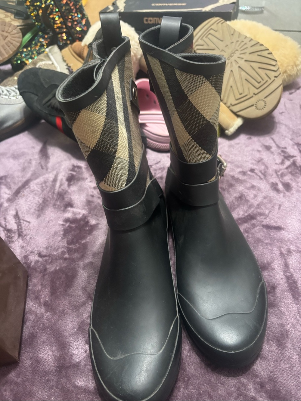 Burberry Black Leather Ankle Boots with Gold Interior Stamping